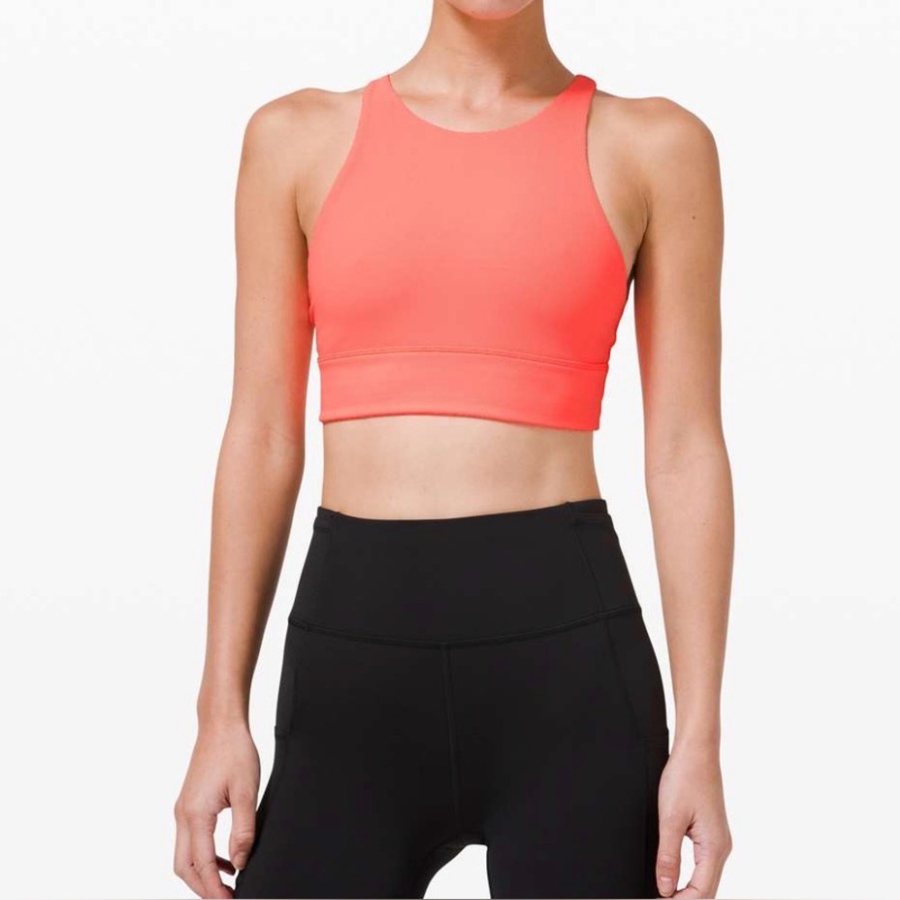 Lululemon Energy High Neck Long Line Ribbed Sports Bra Sunset Pink 10